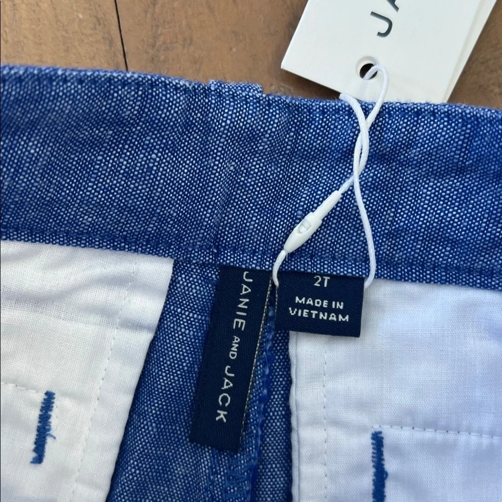 Janie and jack blue flat front linen cotton blend shorts 2T new with tag preppy